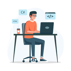 Office work concept. Colored flat vector illustration. White background.