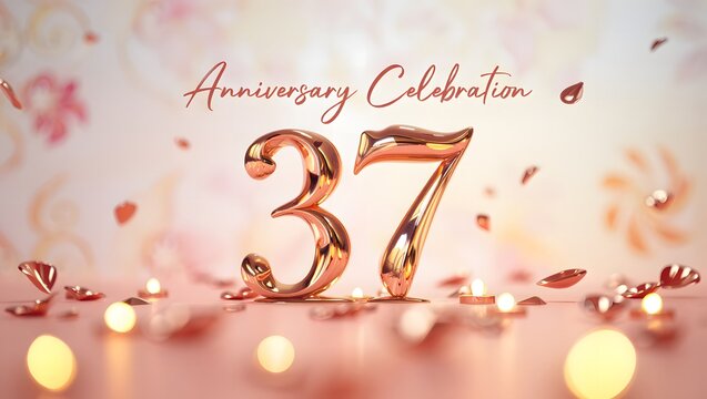 Celebrating 37th anniversary with a festive and romantic occasion, adorned with golden balloons, delicate petals, and a touch of love and surprise