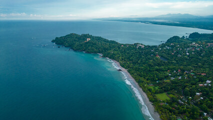 Landscape at Manuel Antonio beach in Costa Rica on a sunny morning overlooking the peninsula