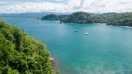 Landscape on Biesanz Beach with turquoise waters and lush, green nature on a sunny morning in Costa...