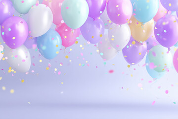 Colorful balloons floating with confetti in a festive atmosphere for celebrations and events