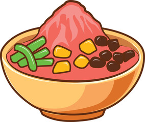 Colorful Indonesian Es Campur Dessert Cartoon Vector Illustration