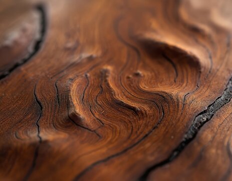 Close-up of exotic narra wood grain texture. Natural patterns with warm tones show intricate lines, cracked details. Detailed wood surface perfect for backgrounds, flooring, interior design elements.