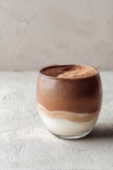 Minimalist Chocolate Latte in Glass Cup with Creamy Swirl Texture