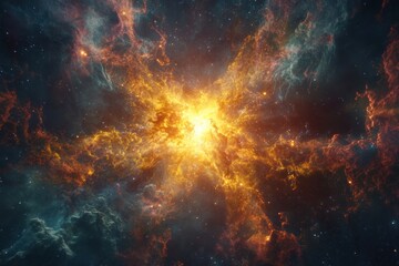 Naklejka premium Cosmic Explosion Vibrant Nebula of Gas and Dust, Stellar Formation in Deep Space