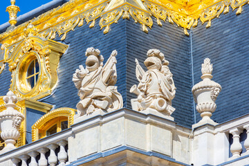 Facade decorations of Versailles palace outside Paris, France