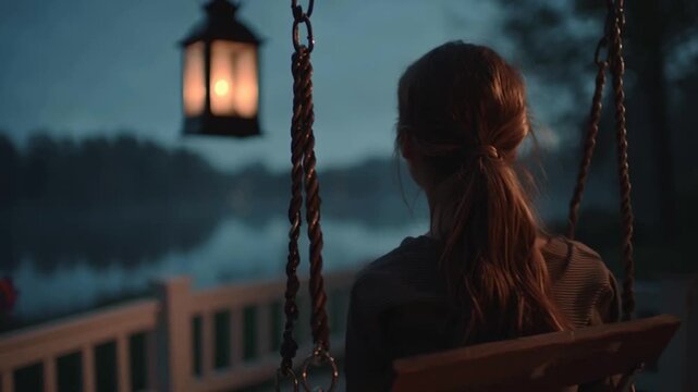 Canadian Woman Swinging on Porch at Twilight