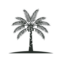 Iconic Silhouette of a Palm Tree with Coconuts Against a White Background
