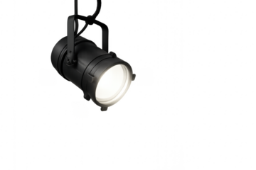 Single led spotlight hanging and illuminating with transparent background