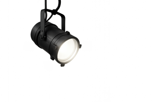 Single led spotlight hanging and illuminating with transparent background