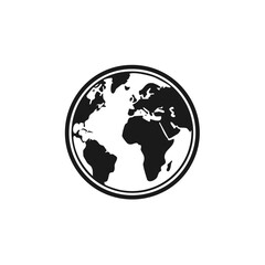 Obraz premium Monochrome globe icon of planet Earth showing world continents in a simple graphic vector style