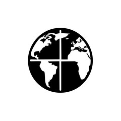 Black and white minimalist world globe icon with target crosshairs