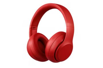 Red Wireless Headphones Isolated on Transparent Background