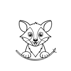Obraz premium Cute Cartoon Fox Posing on a Branch Smiling Black and White Line Art