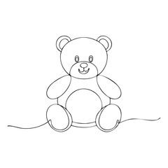 Obraz premium Cute Teddy Bear Line Art: Simple Single Outline Drawing of a Plush Toy Animal Sitting Down in Childlike Style for Creative Design