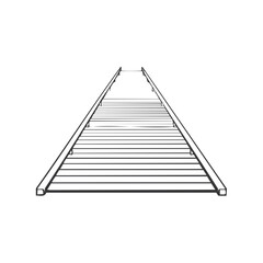 Fototapeta premium Perspective view of a long, narrow wooden staircase with handrails receding into the distance