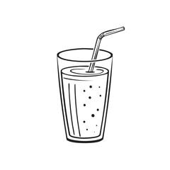 Refreshing Drink in Glass with Straw Graphic Black Line Vector