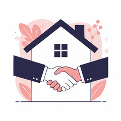 House with handshake icon in modern flat design style  