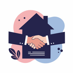 House with handshake agreement in modern style and soft colors  