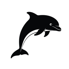 Obraz premium Vector art of black silhouette of a jumping dolphin, isolated on white background