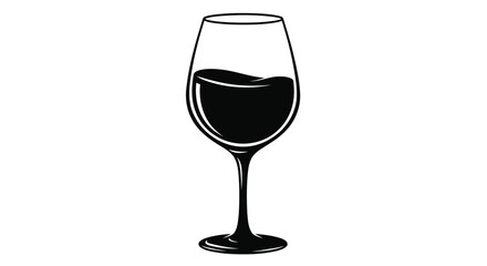 Vector art of black silhouette of a wine glass filled with red wine, isolated on white background