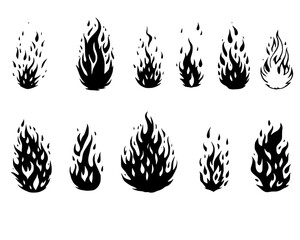Fire icon collection. Fire flame symbol. Bonfire silhouette logotype. Flames symbols set flat style vector.