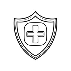 Obraz premium Medical cross symbol within a shield outline representing health protection and care
