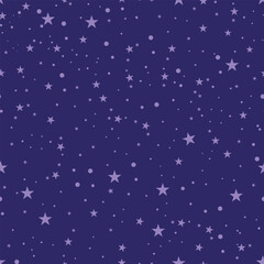 Seamless neon blue stars with purple mystic night background