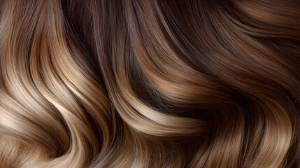 Fototapeta premium Close up of flowing healthy brown hair with blonde highlights creating a natural ombre effect and soft waves