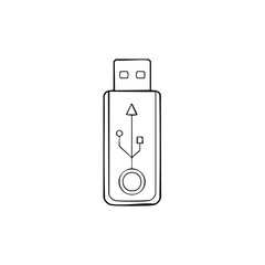 Simple hand drawn outline of a USB drive illustrating digital data storage and connectivity