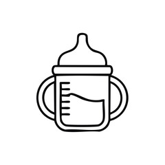 Obraz premium Outline illustration of a baby bottle with handles, nipple, and liquid for infant feeding and care