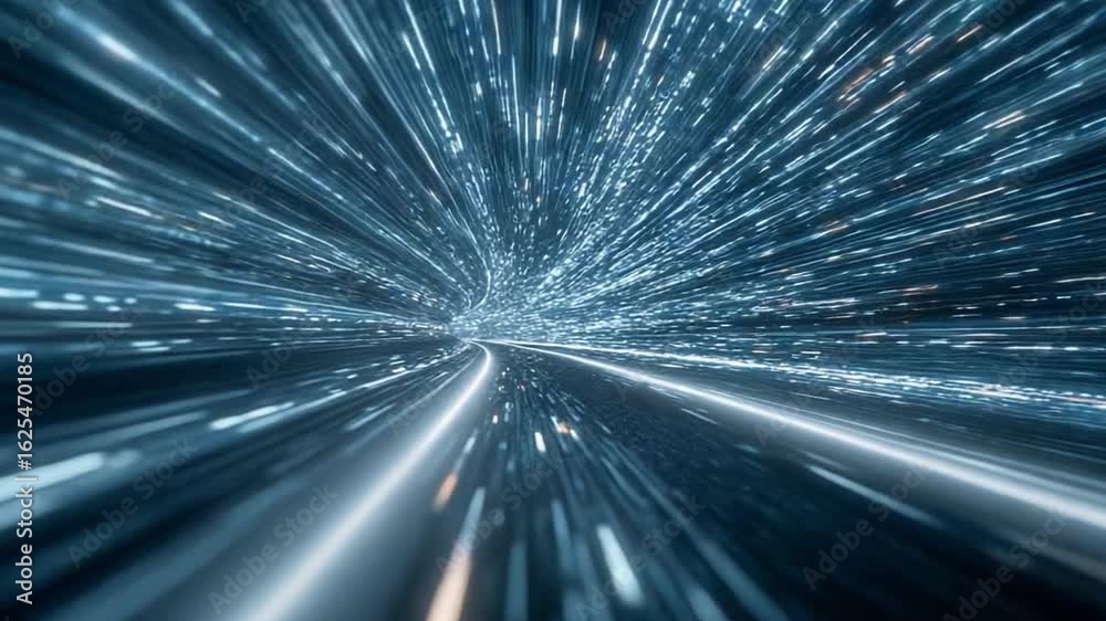 Wall mural dynamic light tunnel effect with bright lines and blurs capturing the sense of speed and motion