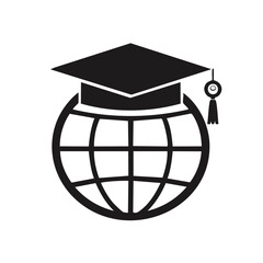 Education worldwide concept with mortarboard cap on the globe icon for learning, knowledge, and global education