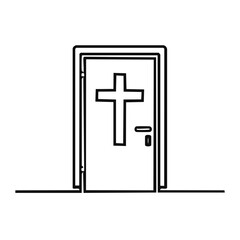 Christian cross on a simple doorway graphic symbol