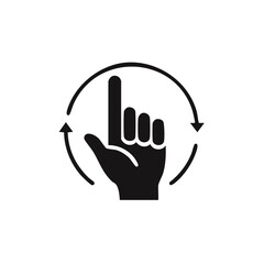 Obraz premium Hand gesture pointing up with circular arrows concept icon black symbol