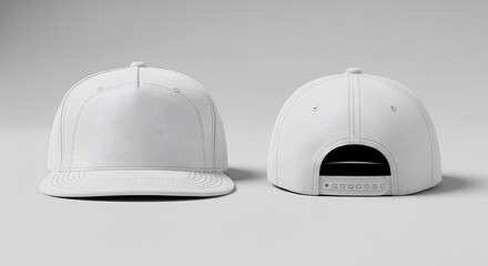 Blank White Baseball Caps Mockup Front and Back View on a White Background