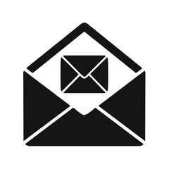 Mail message icon with open envelope and letter symbol for communication