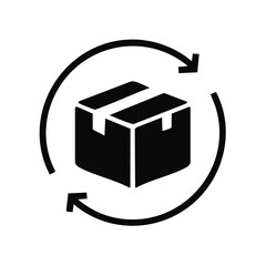 Package delivery rotation arrows around a cardboard box icon symbolizing logistics and shipping services