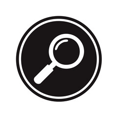 Minimalist magnifying glass search icon. Simple black and white round symbol for discovery and investigation.