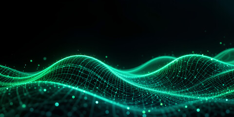 3D Neon Green AI Data Background with Neural Structure

