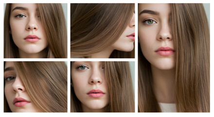 Obraz premium Woman with Straight Brown Hair Collage, Beauty and Fashion Portrait on transparent background