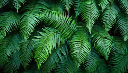 lush emerald fern leaves forming dense green botanical texture in seamless tropical pattern