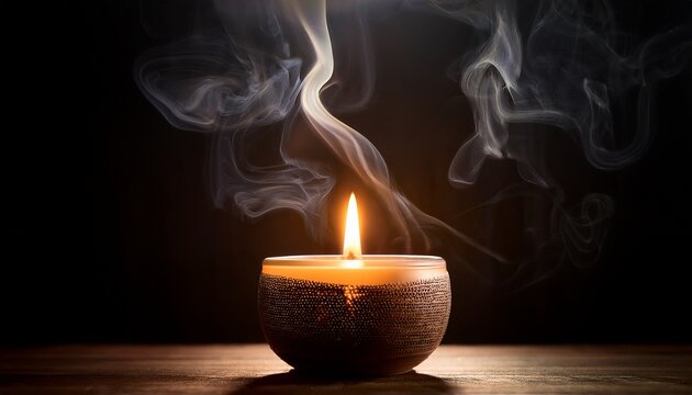 mystical candlelight with single burning candle and swirling smoke in serene scene
