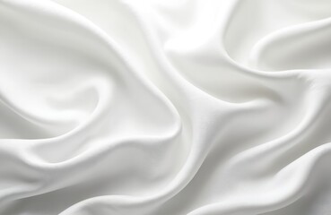 Luxurious white fabric with elegant wavy texture. Soft, smooth, shiny material creates clean, romantic, sophisticated look, perfect for weddings, fashion, decor backgrounds. Gentle curves offer