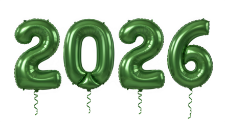 Green balloon numbers 2026 for New Year celebration decor  isolate