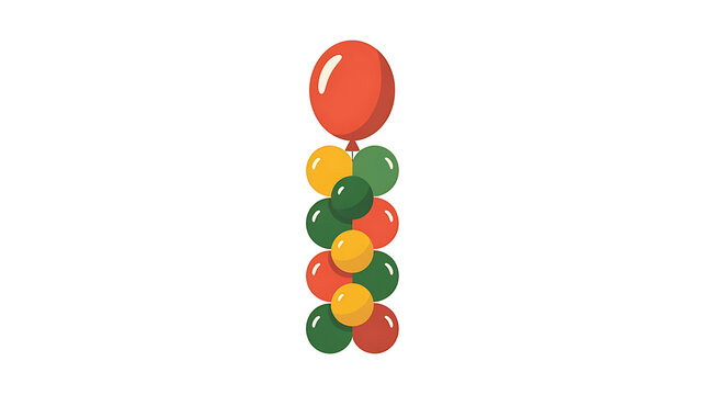 Vibrant balloons in red, yellow, and green create a cheerful, celebratory vertical column.