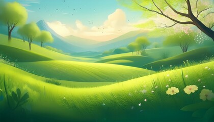 Obraz premium abstract springtime landscape with greenery and gentle breeze