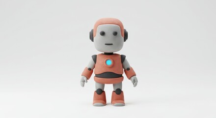 Obraz premium Friendly Clay Robot: 3D Render of a Cute, Orange and Gray Robotic Figure Against a White Background