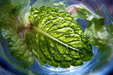 Obraz premium Close-up of a Mint Leaf, Detailed Texture