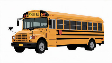 Classic yellow school bus, transporting students, safety features, prominent signage, ready for the route.
